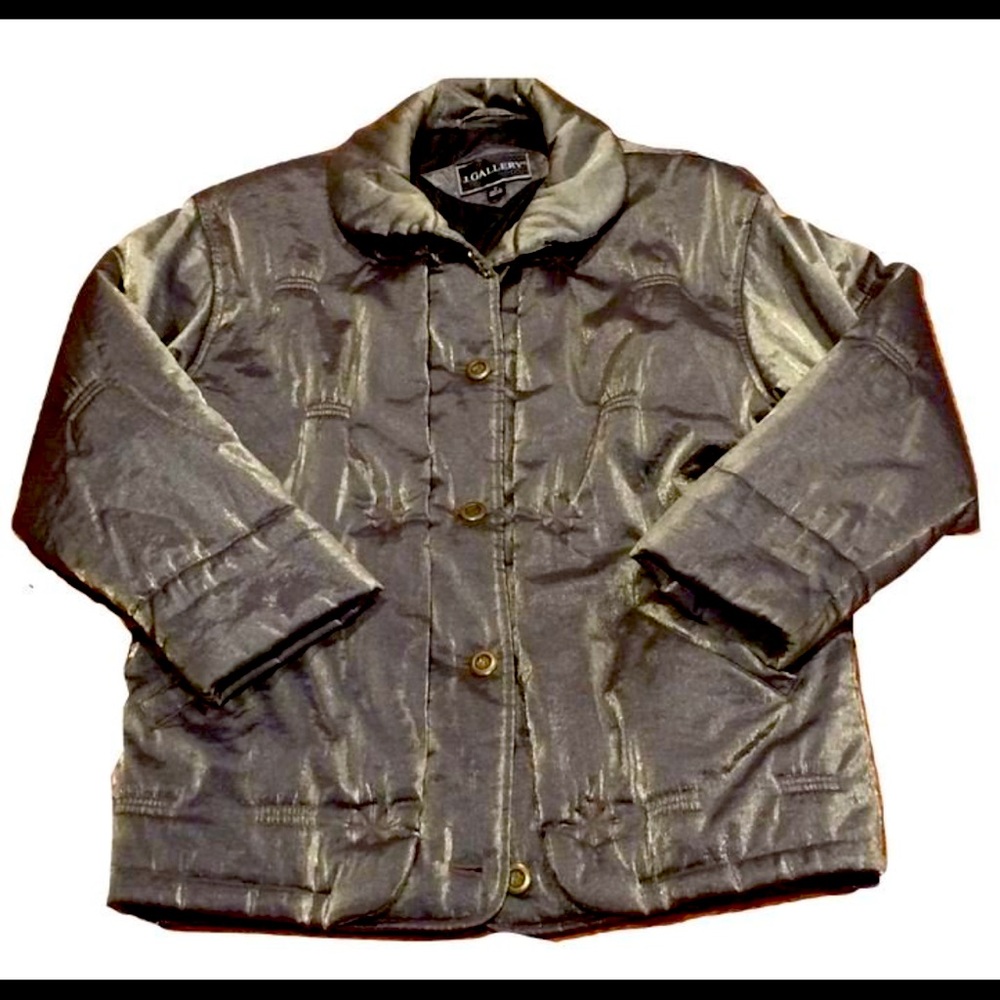 womens sz S J Gallery metallic olive puffer jacket